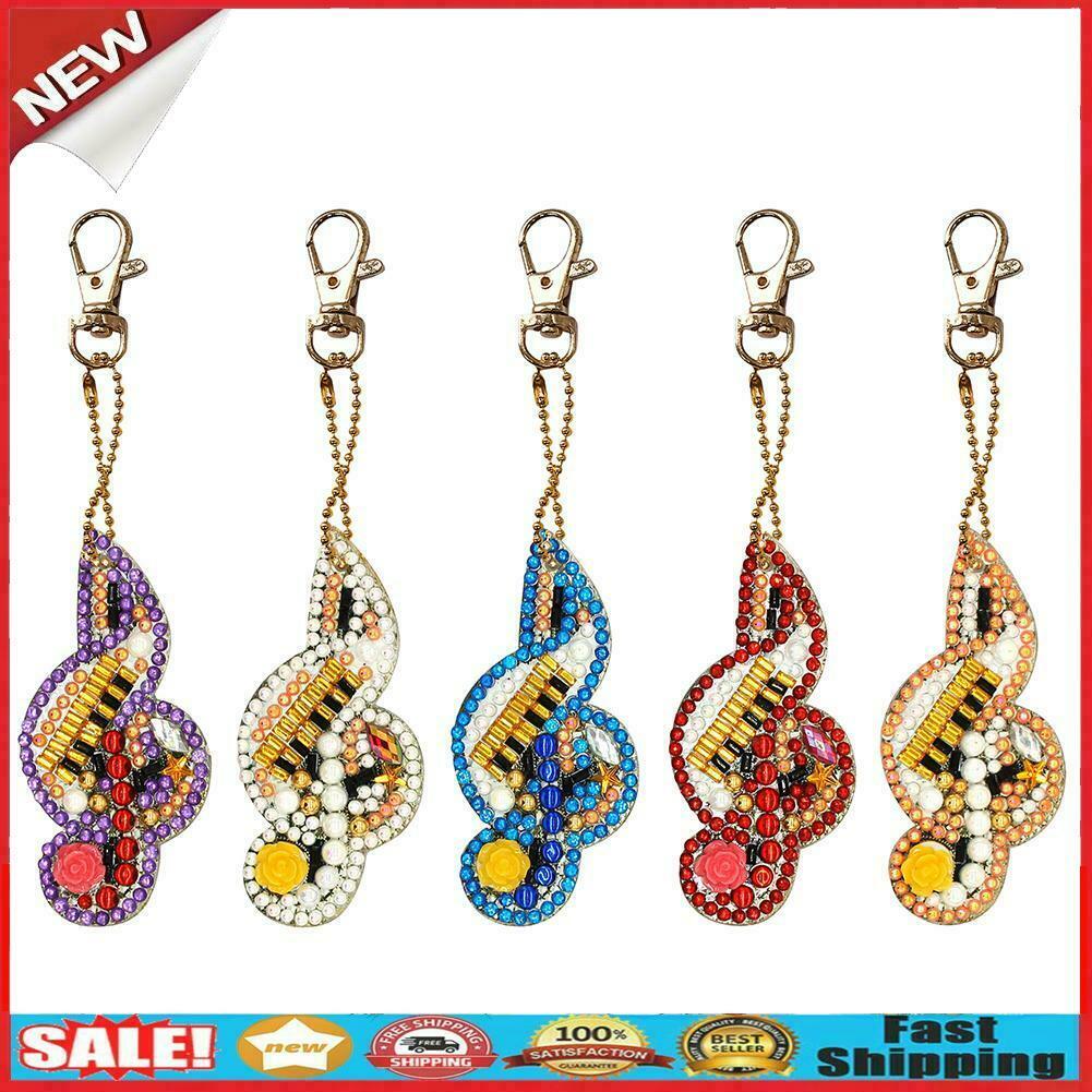 5pcs DIY Full Drill Diamond Paintng Special-shaped Musical Notes Key Chains @