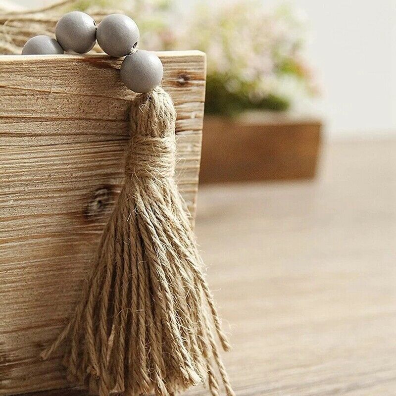 Wood Bead Garland with Tassels,Farmhouse Beads Rustic Country Decor Prayer BO3V4