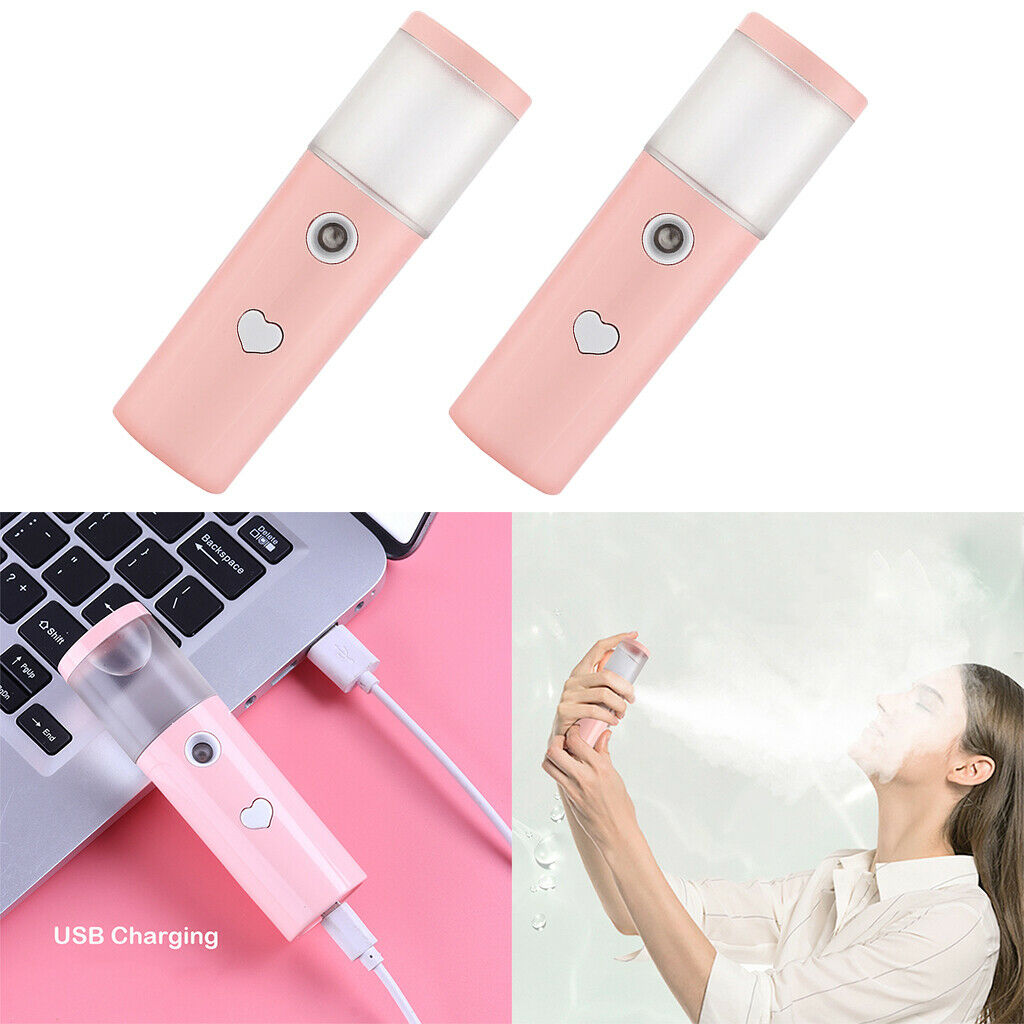 2x Mini Facial Mist Sprayer 30ml Handy Hydrating Refreshing USB Rechargeable