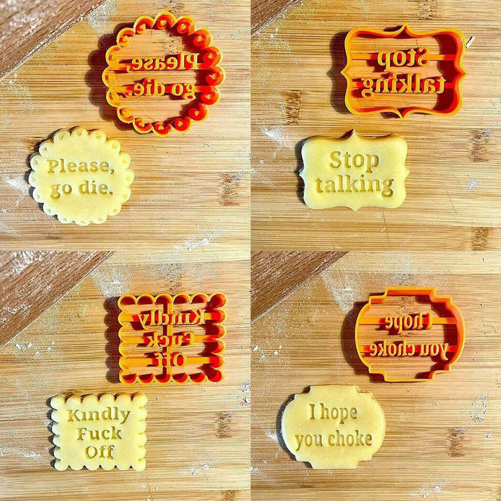 4Pcs Cookie Molds With Good Wishes Cookie Form W/Fun Irreverent Phrases Mould