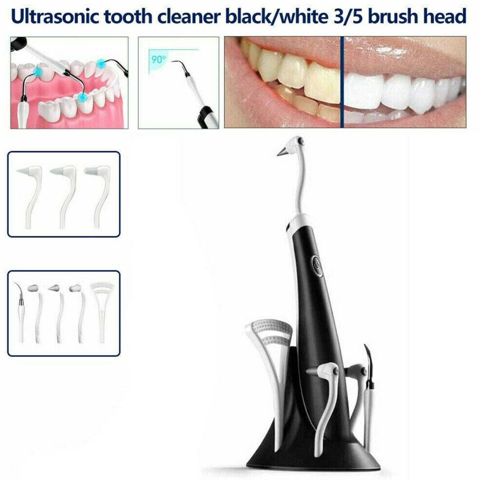 Tooth Polishing Cleaner Ultrasonic LED Electric Oral Teeth Cleaning Kit + 5 Tips