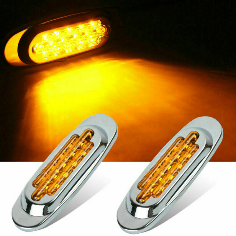 2x Red 2x Amber 16LED  6.5" 12V Trailer Side Marker Turn Signal Lights Chrome