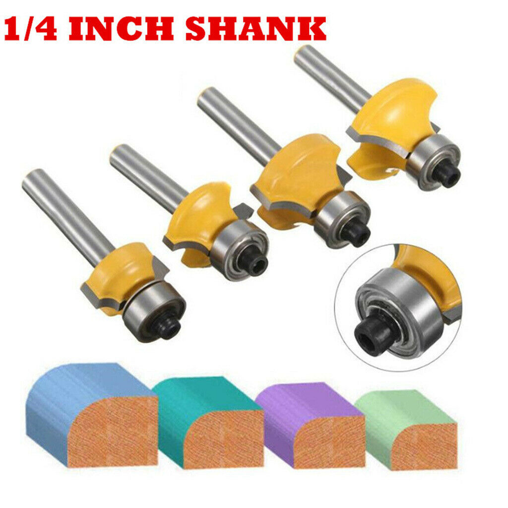 4 Bits 1/2 3/8 1/4 1/8 Round Over Edge Forming Router Bit Set 6mm 1/4" Shank