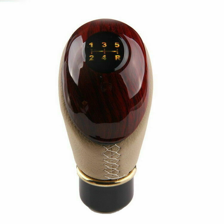 Manual 5 Speed Auto Car Gear Stick Knob Shift Shifter Lever Beige Leather Screw