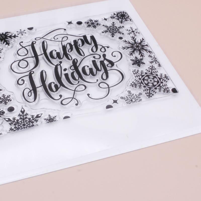 Happy Holidays Snowflake Silicone Clear Seal Stamp DIY Scrapbooking Embossing