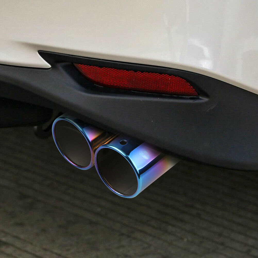 Dual Outlet Burnt Blue Car Exhaust Tip Stainless Steel Muffler Silencer @