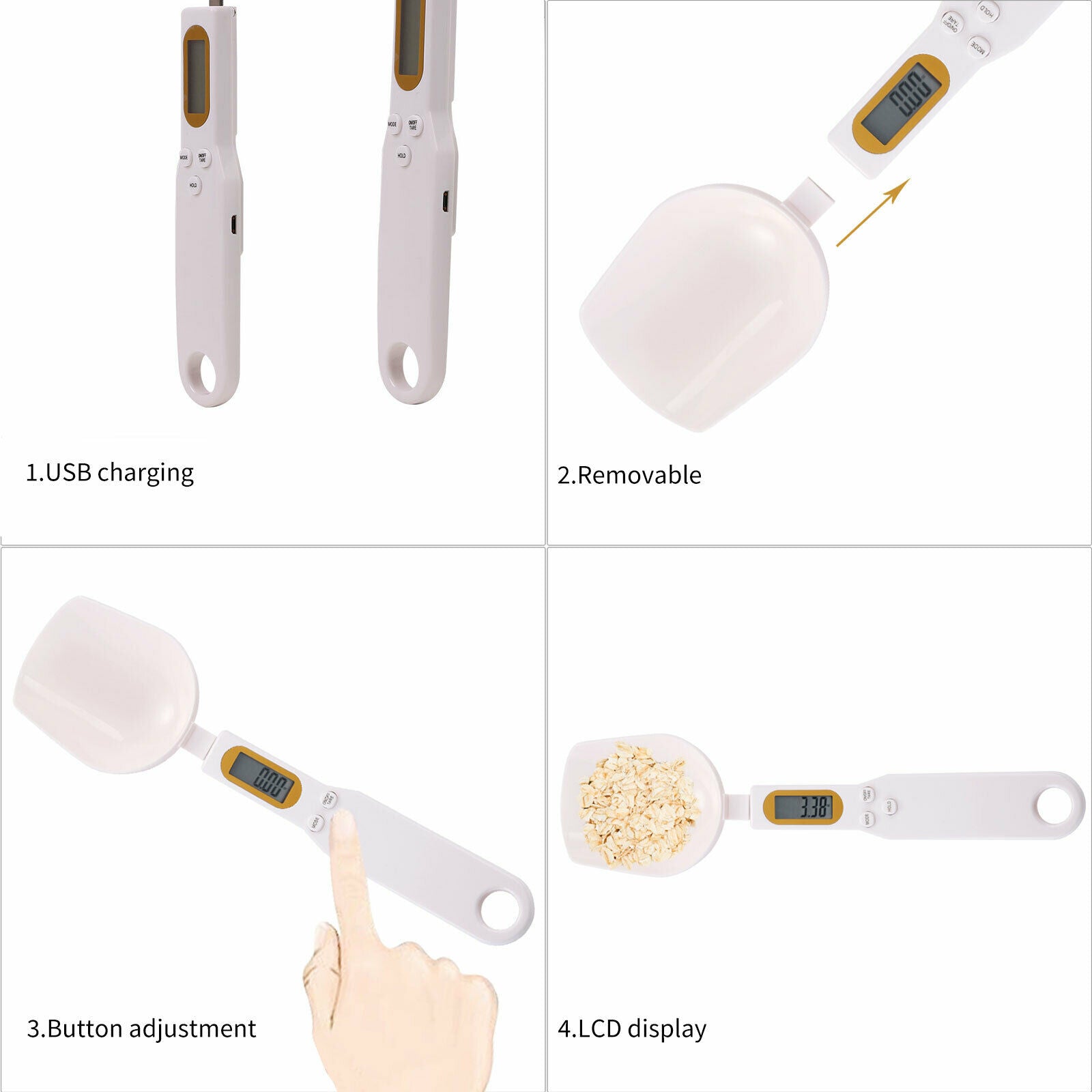 500g/0.1g Kitchen Food Scale Spoon, Digital Measuring Weighing Grams Cup  @