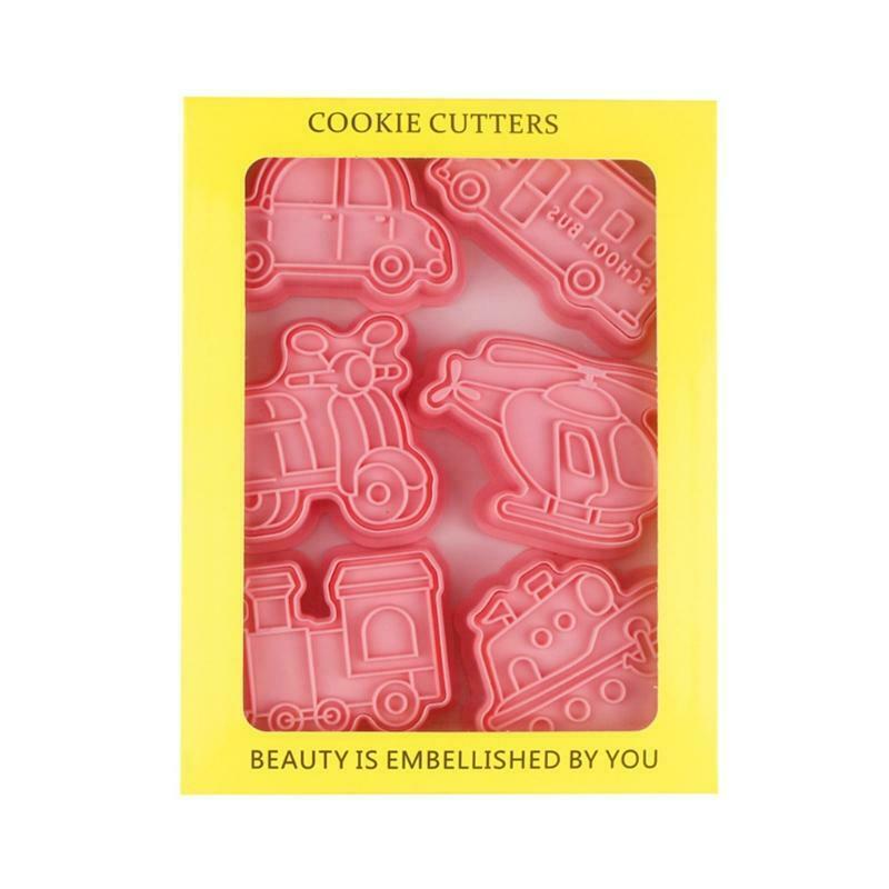 Set of 6 Plastic Cookie Moulds Cookies Cutters Biscuit Stamper Cookies Moulds