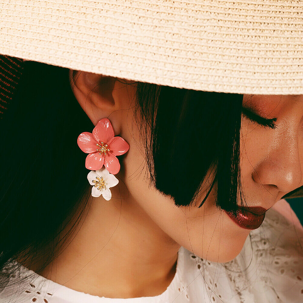 Lovely Women Geometric Flower Earrings Crystal Ear Drop Dangle Stud Jewelry Gift