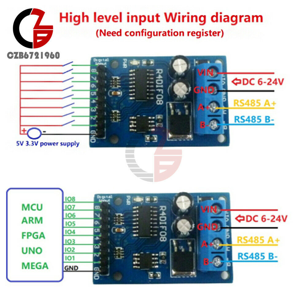 DC 12V 8 Digital to RS485 Acquisition Switch Board Modbus RTU TTL IO PLC Module
