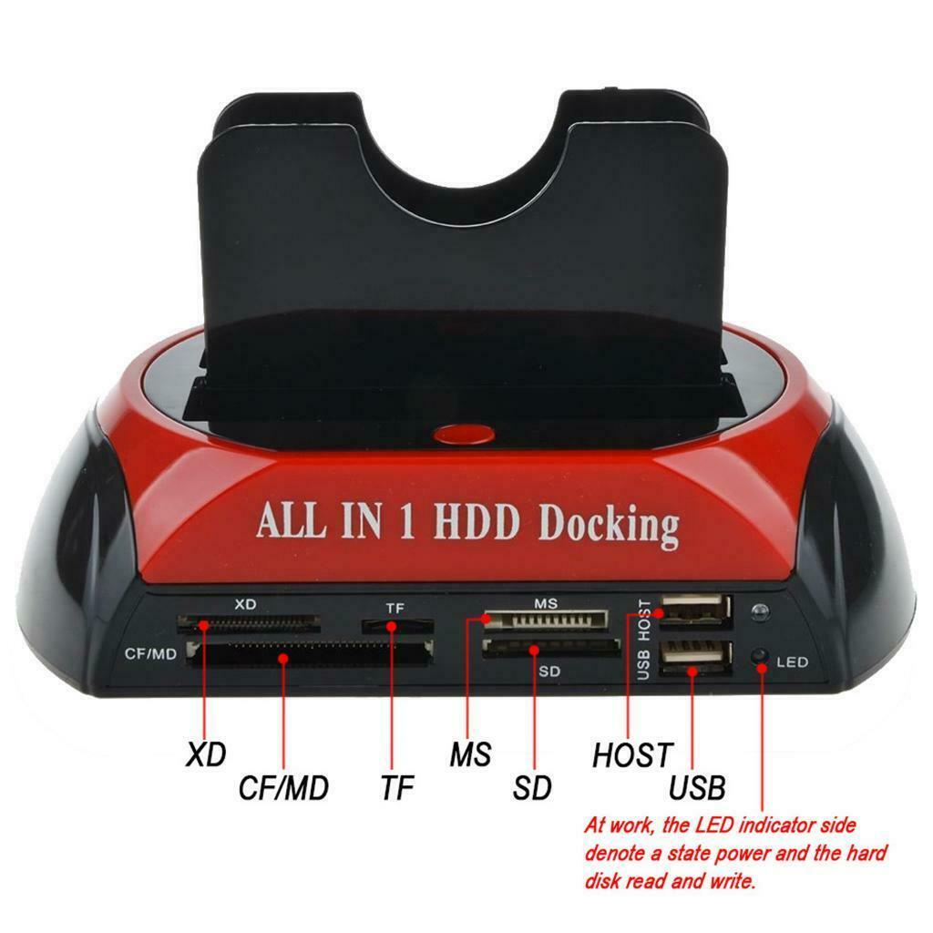 875-J HDD Docking Station SATA IDE Dual USB 2.0 Clone Hard Drive Card Reader US