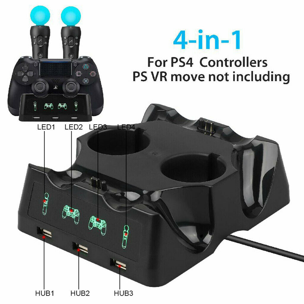 4 in 1 Game Controller Charger Dock Power Charging Stand For PS4/MOVE/PS4 VR