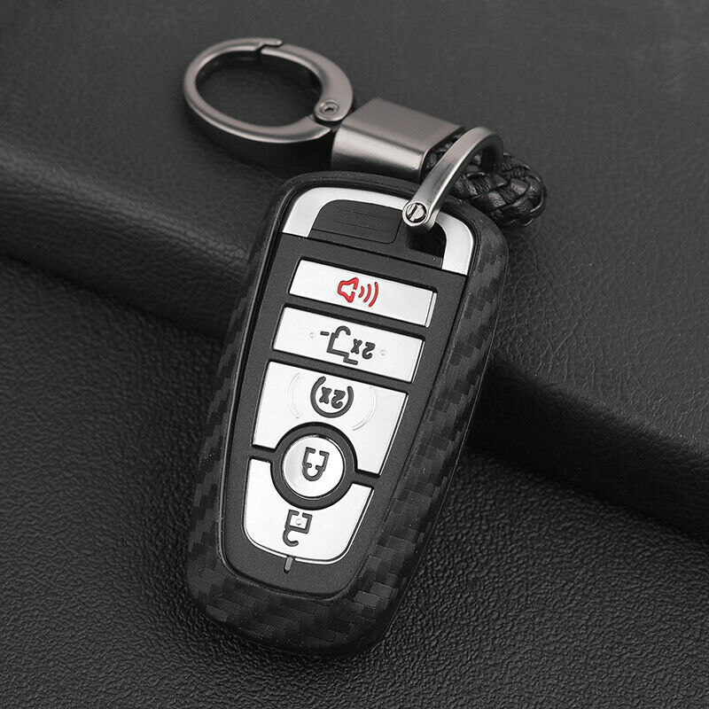 Carbon Fiber Remote Car Key Fob Case Cover Holder Chain Shell for Ford Ranger