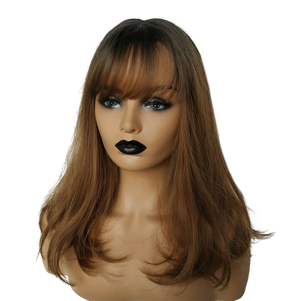 Brown Long Straight Wigs w/ Bangs for Women Ladies Synthetic Full Hair Wig 16