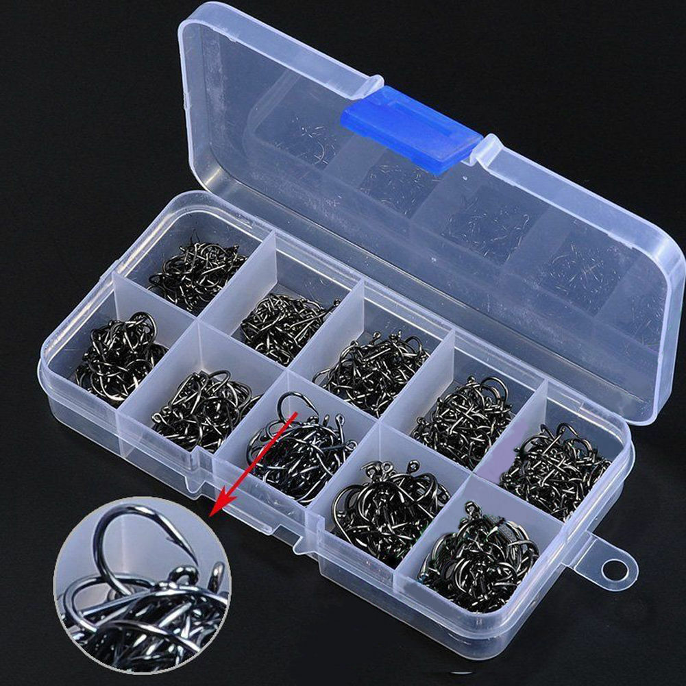 500pcs Assorted Sharpened Metal Fishing Hooks Tackle Lures Baits 10Size+Box BD