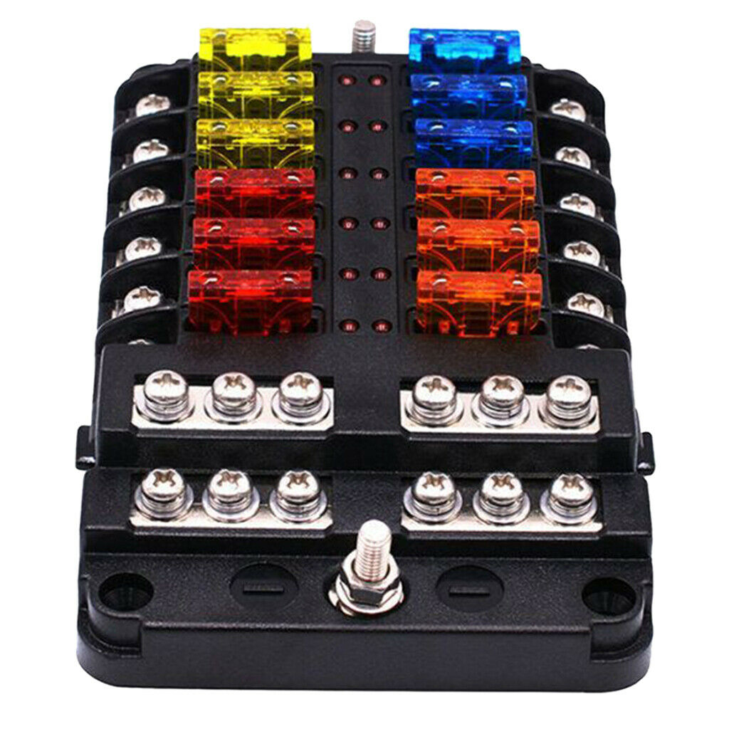 12 Way Automotive Fuse Holder with PC Cover for Car Marine Truck Yacht