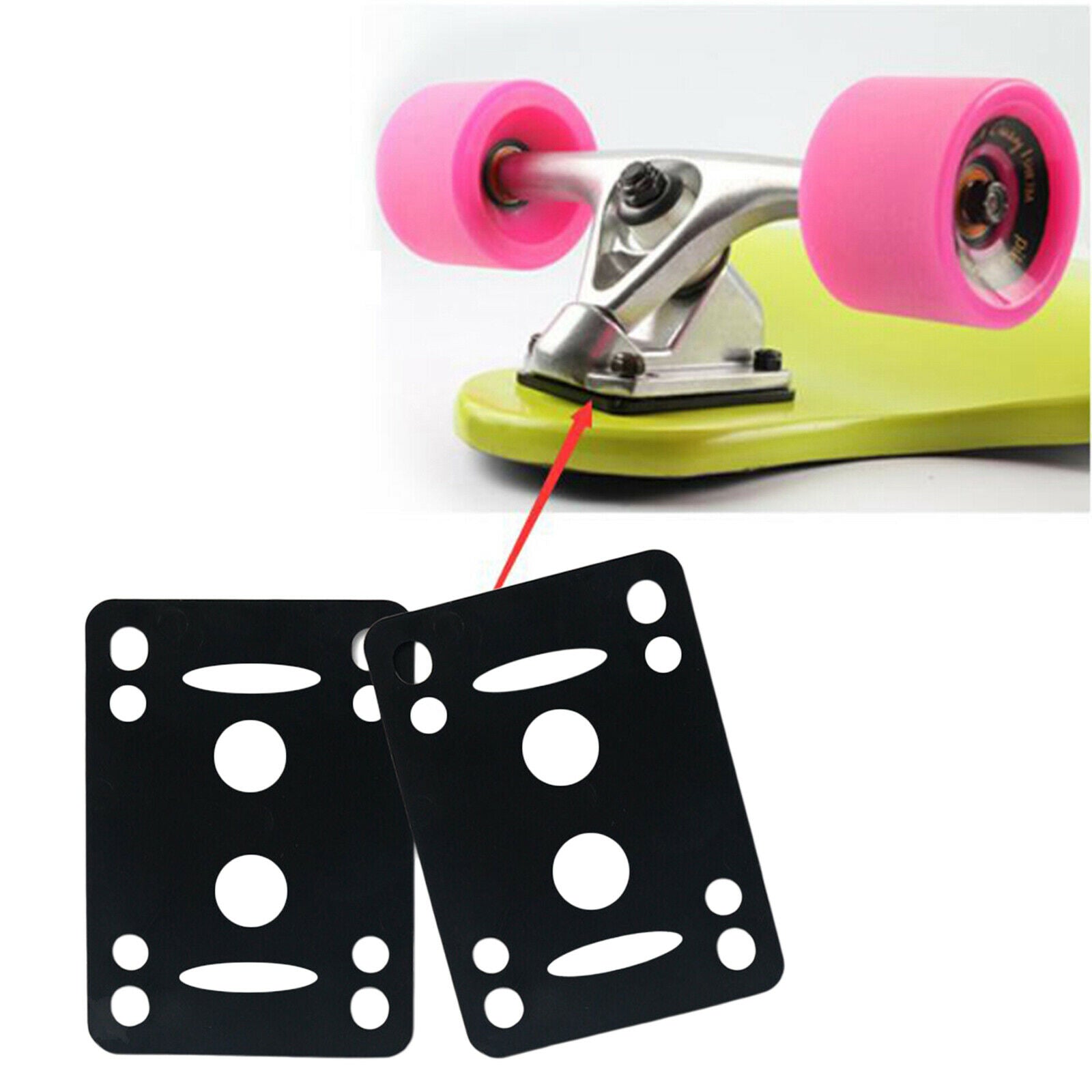 2Pieces Skateboard Longboard Shock Pads Rubber Risers Wheel Accessory Black