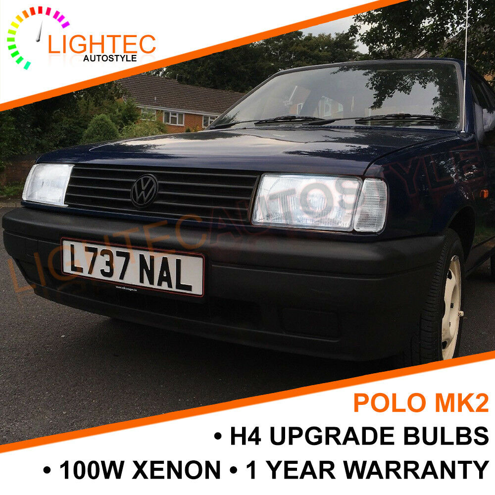 2x VW POLO MK2 MK3 H4 100W 5000K HID XENON SUPER WHITE HALOGEN BULBS 12V UPGRADE