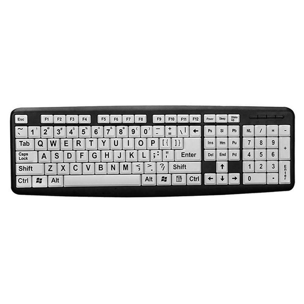 107 Keys USB Wired Large Print White Keys Black Letter Keyboard for Elderly Old