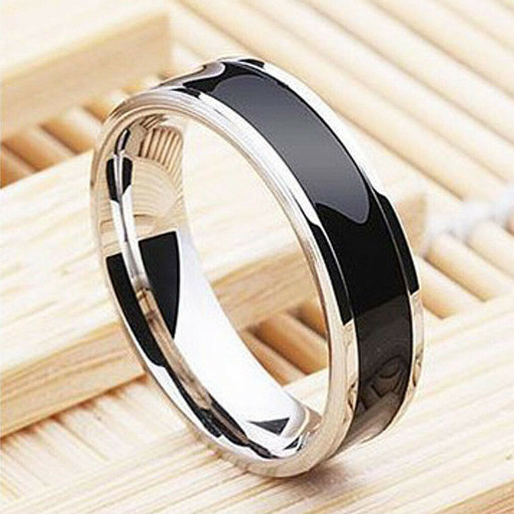 Fashion Titanium Stainless Steel Band Ring Jewelry for Women Black Size 7