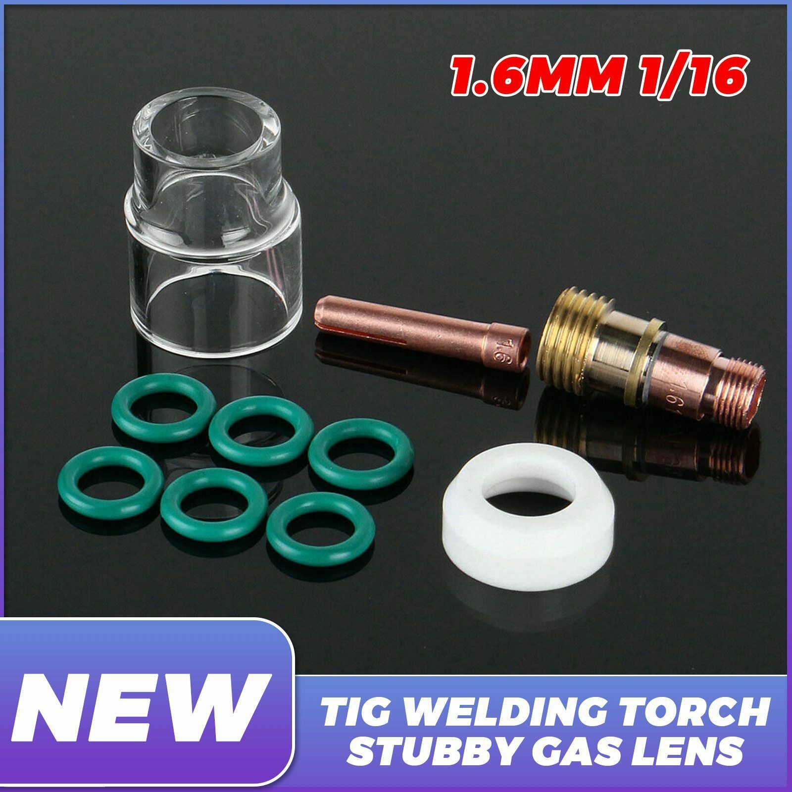 1/16 TIG Torch Stubby Gas Lens #12 Pyrex Cup Kit 1.6mm Fit WP-17/18A Accessories