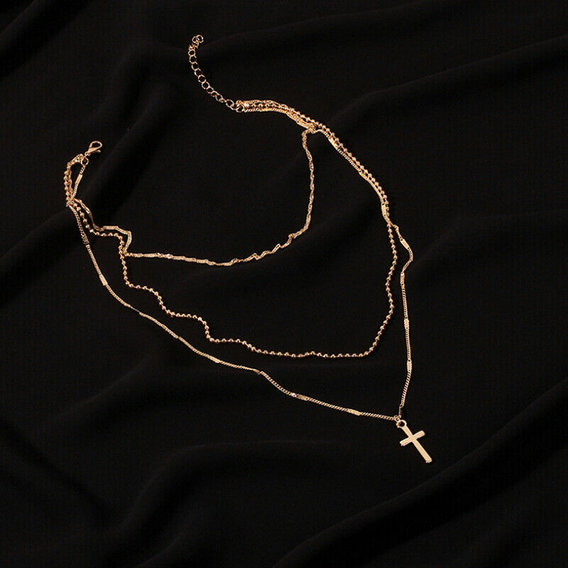 Bohemian Multi-layer Cross Pendant Chain Necklace Choker Statement JewelryGif Tt