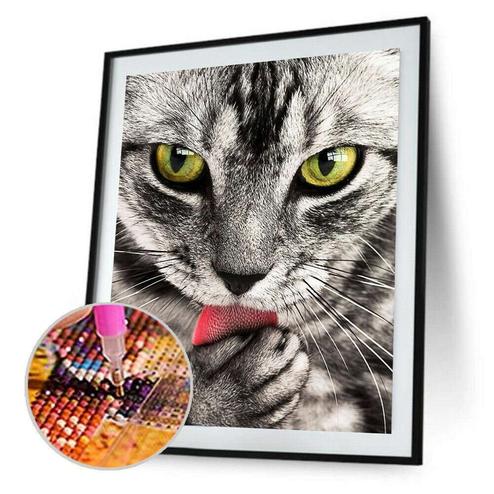 Scary Cat 5D Round Diamond Painting Cross Stitch Mosaic Rhinestone Crafts @