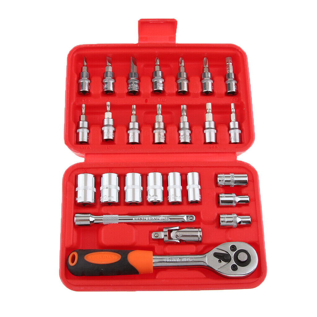 1/2, 3/8, 1/4-Inch Drive Socket Set, Chromium Vanadium Steel - 26Pcs S