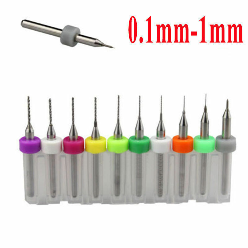 10x PCB CNC Print Circuit Board Carbide Micro Drill Bits Tool 0.1mm-1.0mm L99