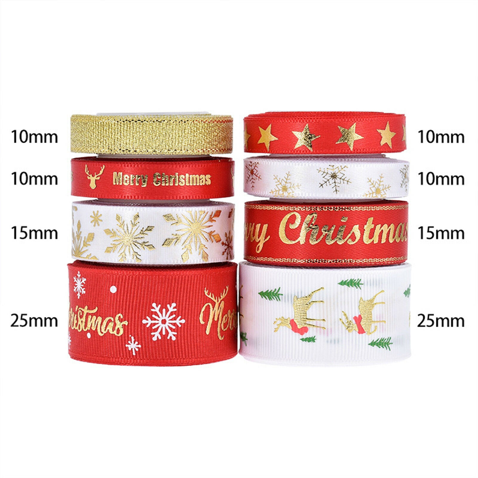 8x Christmas Ribbon Grosgrain Glitter Fabric Trimming Gift Wrapping Party