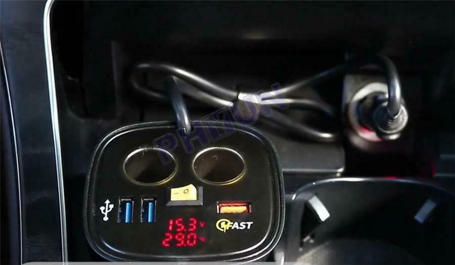 12V Car QC3.0 USB Socket Fast Charger Voltmeter Cigarette Lighter Thermometer
