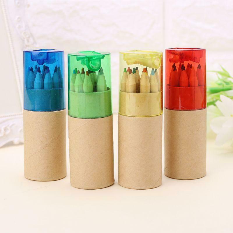 12Pc Wooden 12 Colors Painting Writing Pencils W/ Sharpener Mini Cute Child Gift