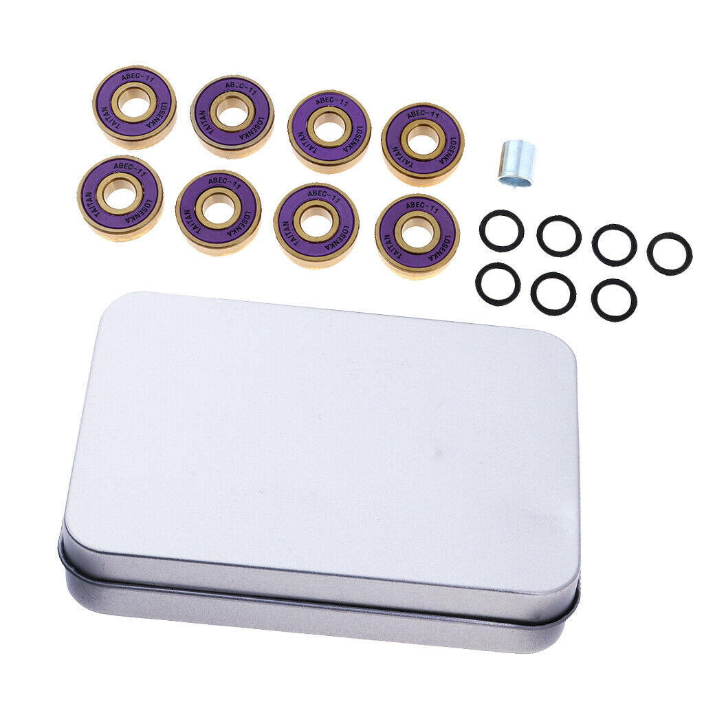 8Pcs Titanium ABEC 11 Longboard Skates Bearings with Spaces Storage Box