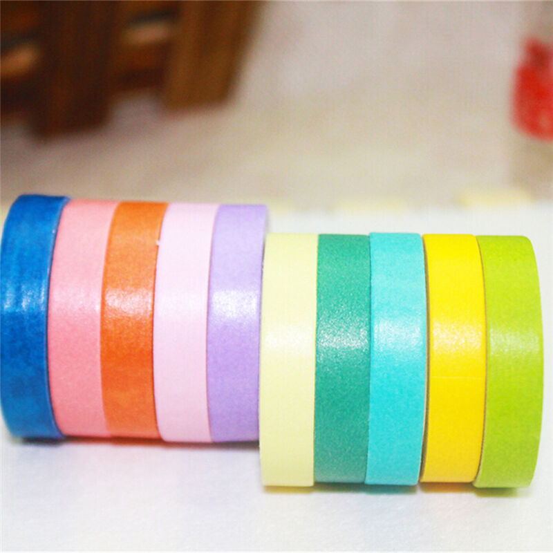 Pack of 10 Rolls Paper Masking Tape Rainbow Colours Sticky Adhesive SR kwC Qx