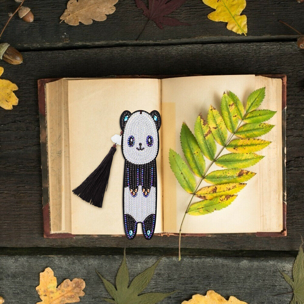 Special Shaped Mosaic 5D DIY Panda Tassel Leather Diamond Painting Bookmark @