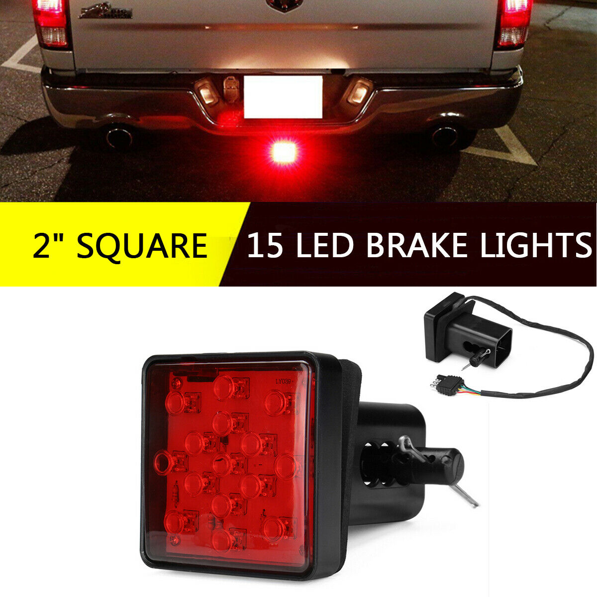 Universal 2" Car Trailer Truck 15 LED Brake Tail Light Square Brake Lights