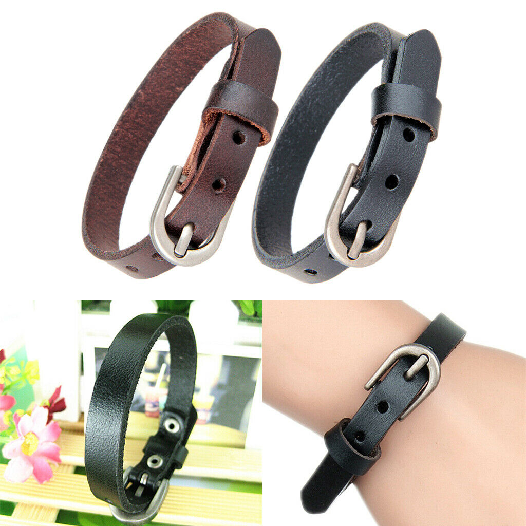 2 Pieces Chic Cow Leather Wristband Cuff Bracelet Bangle Charm Women Jewelry