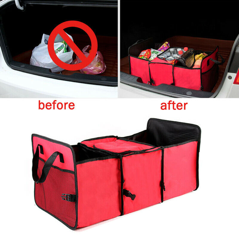 Car SUV Trunk Organizer Foldable Storage Bag Collapsible Cargo Box Portable Red
