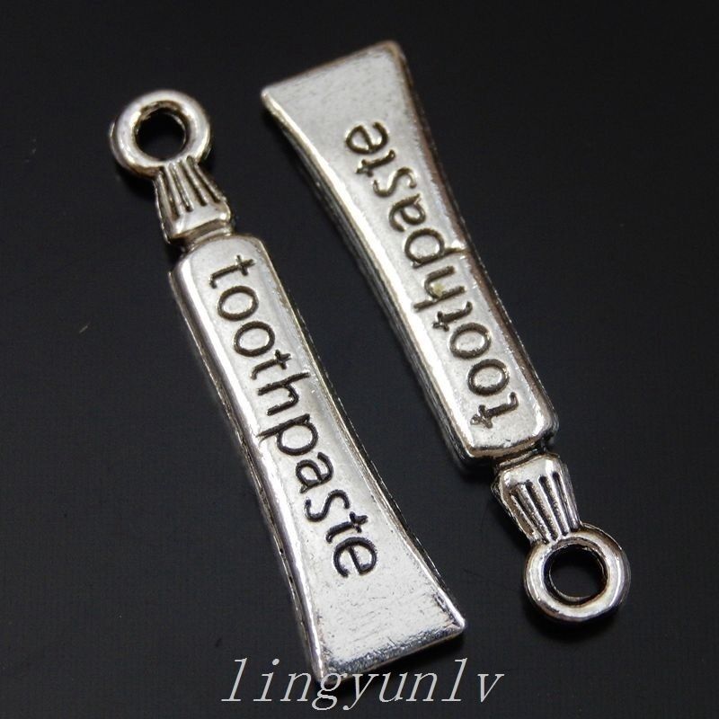35pcs Retro Sliver Alloy Charm Toothpaste Pendant Jewelry DIY Art Craft 27*6*2mm