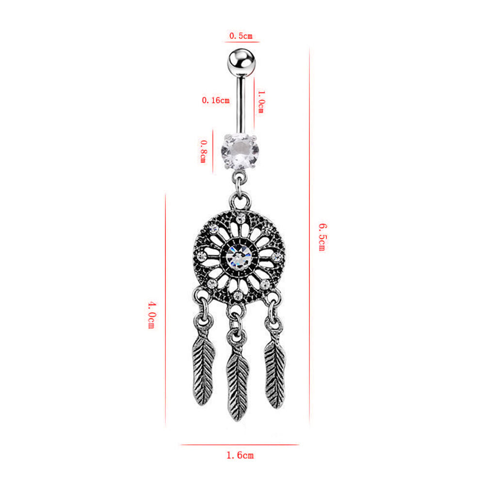 Crystal Rhinestone Dream Catcher Body Piercing Belly Button Navel Ring Ba.l8