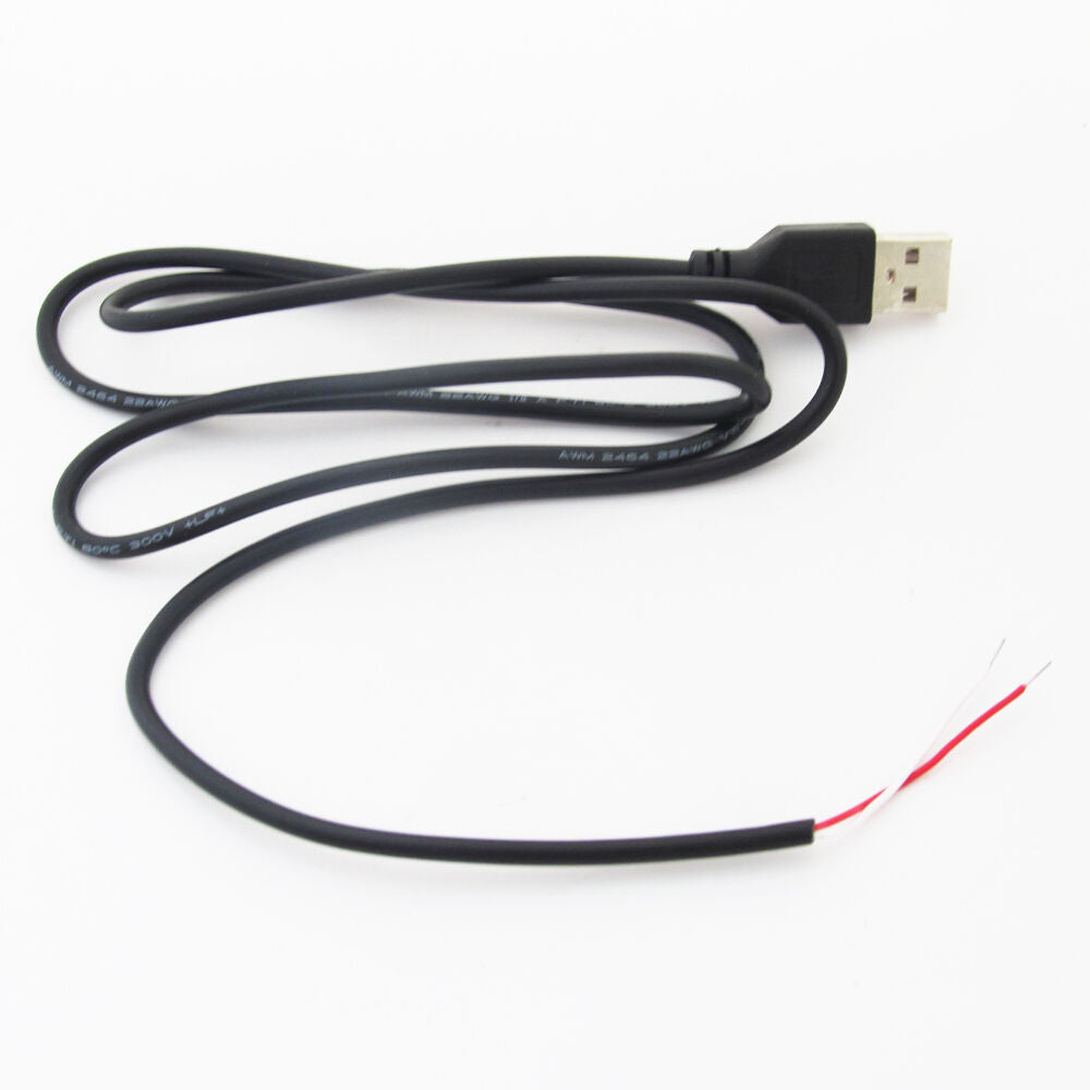 5pcs 1M/3.3ft 28AWG USB A Male Plug 2 wire Power Cable Cord Connectors DIY Black