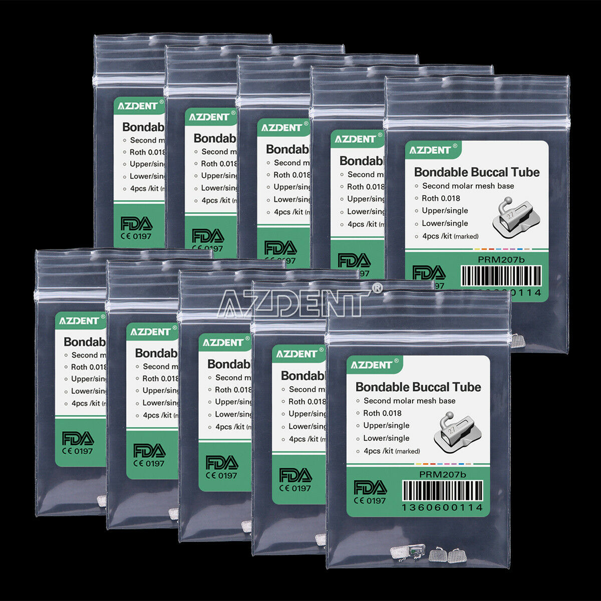 50X AZDENT Dental Orthodontic 2nd Molar Buccal Tube Bondable Non-Conv Roth.018