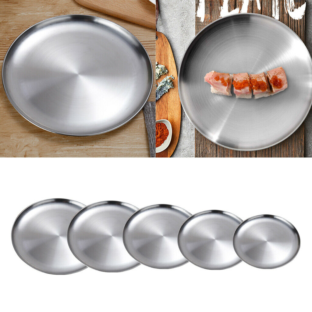3X Stainless Steel Flat Dish Serving Plate Thick Vegetable Platter Dish 23cm
