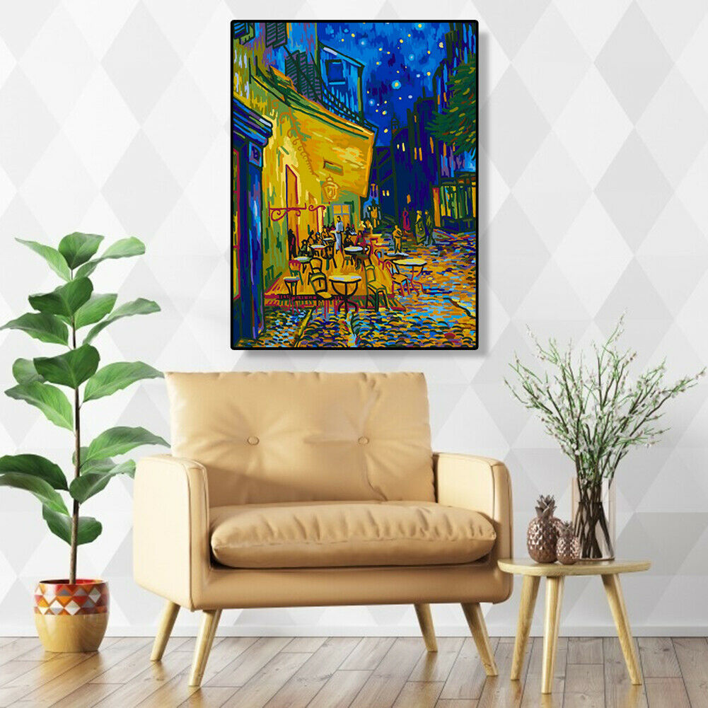 Frameless DIY Night Street Painting By Numbers Kit Hand Painted Oil Picture @