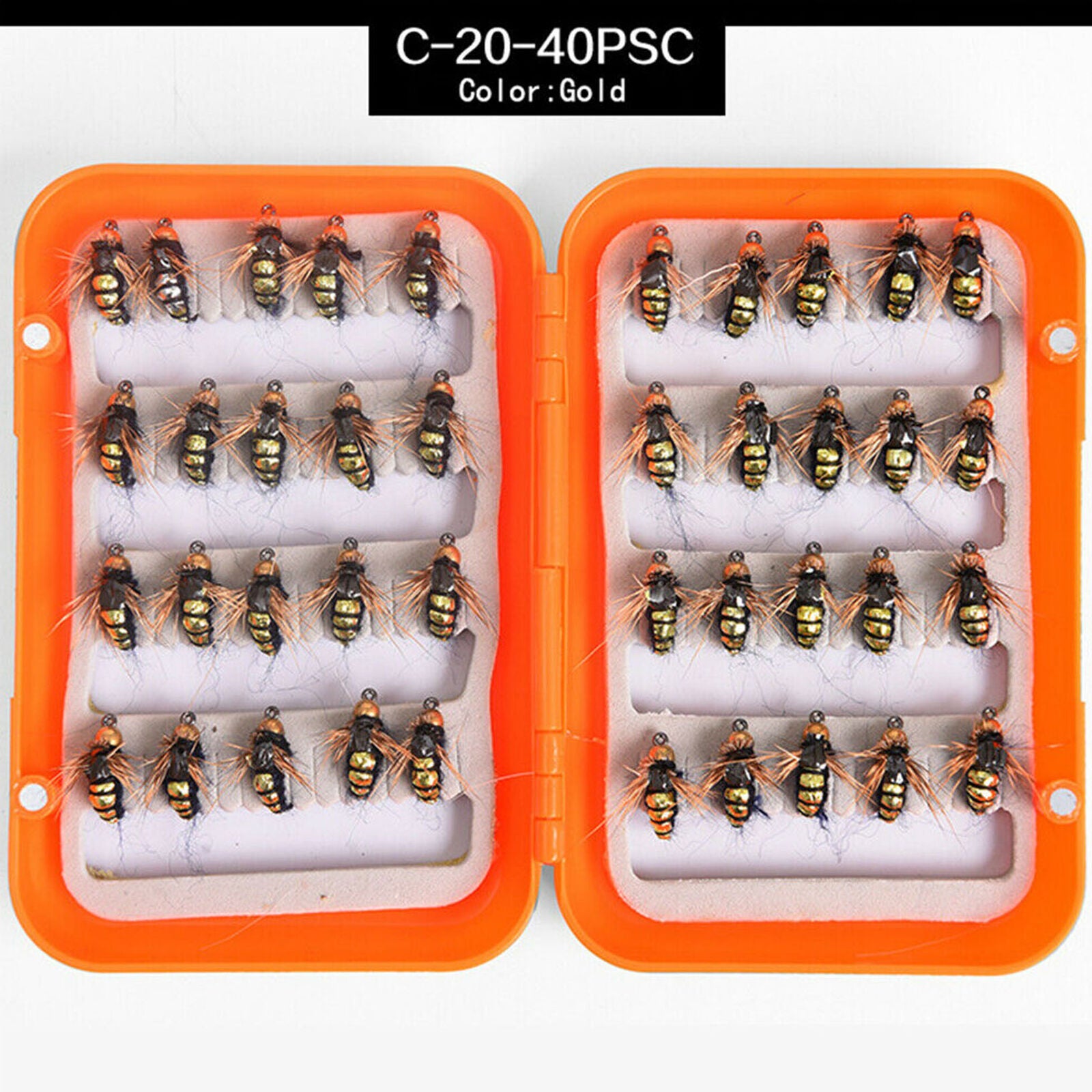 40pcs Flies Beaded Fly Fishing Dry Flies Bead head Bass Trout Lures Hook & Box