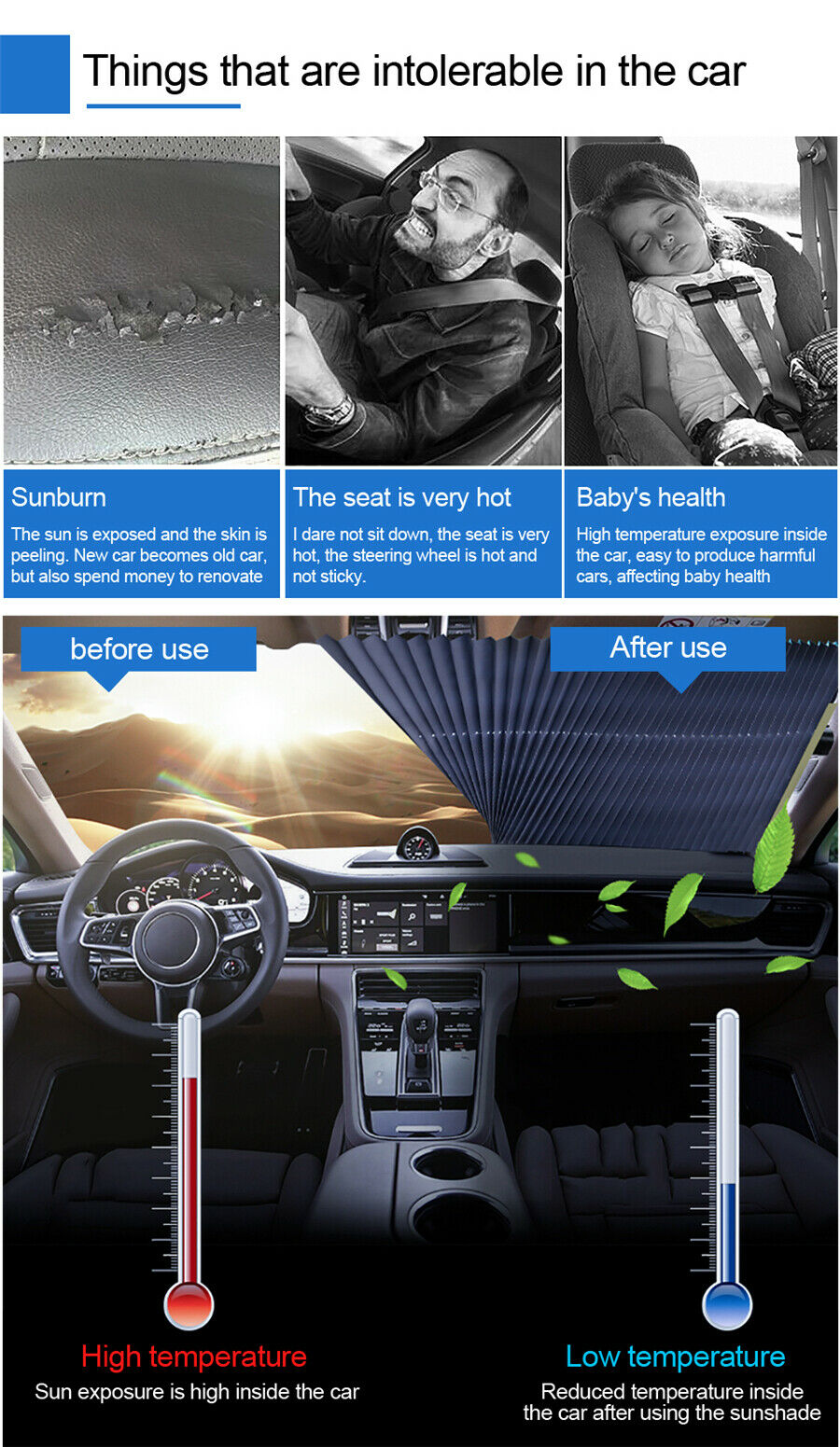 Windshield Sun Shade Car Sunshades UV Sun Heat Reflector Double-deck 46*130cm