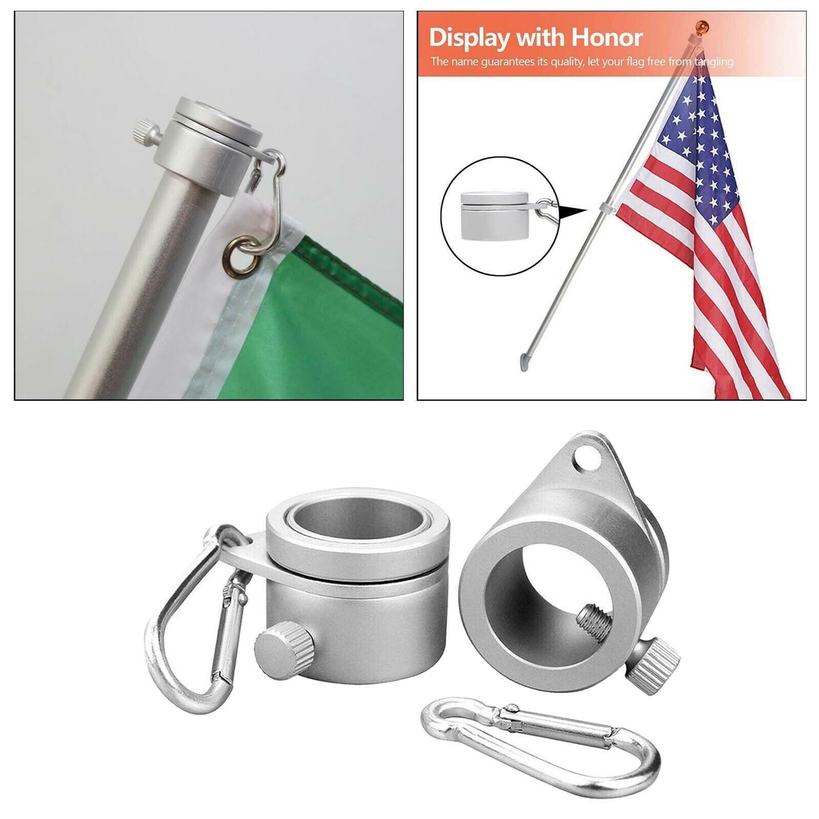 2/Set Rustproof Flag Pole Rings Clip Attachments 360° Rotating Anti Wrap