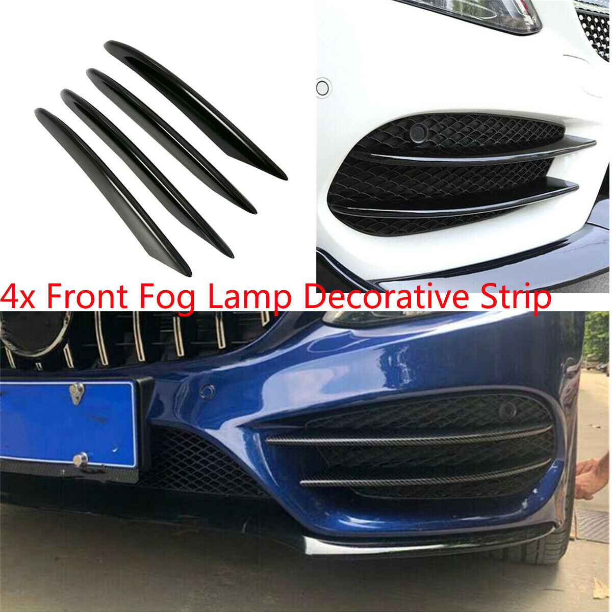 4PCS ABS Bright Black Front Fog Lamp Trim For 2015-2018 Mercedes-Benz C-Class