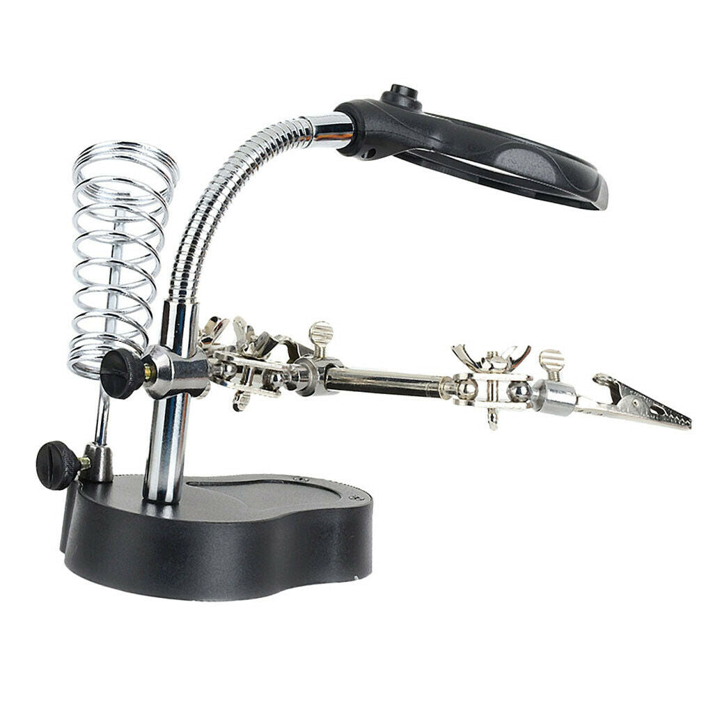 LED Magnifying Glass Stand Hand Free Repair Soldering Station with Clip