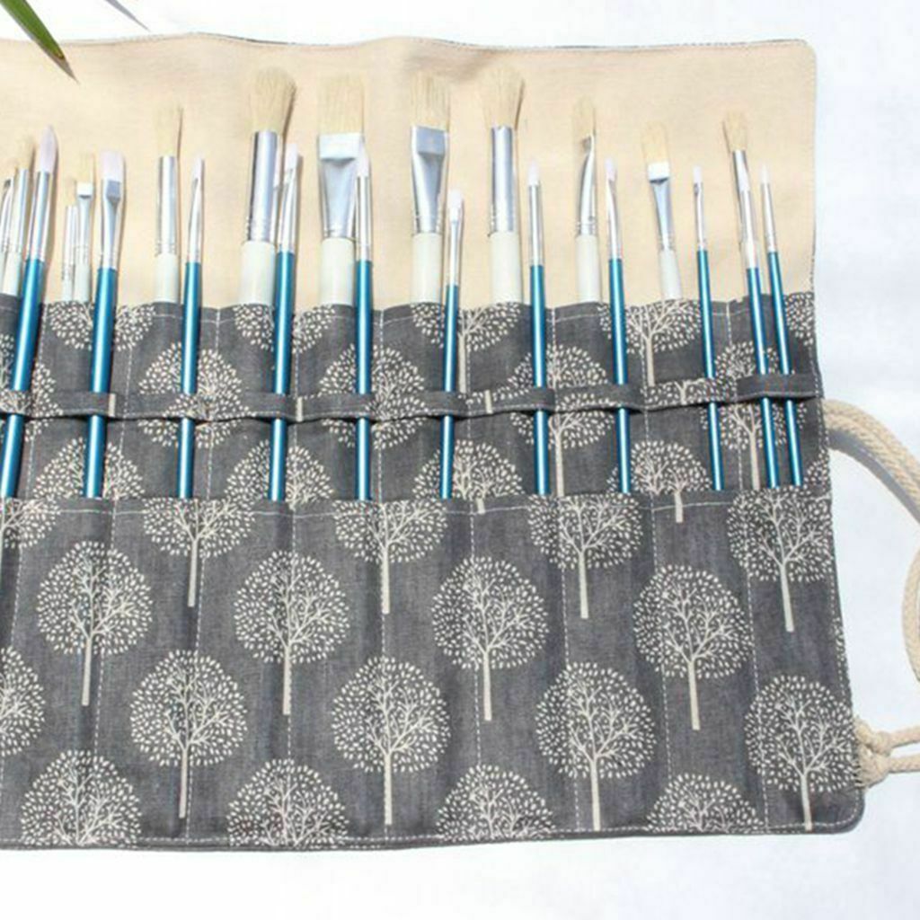 20 Slots Canvas Wrap Roll up Paint Brushes Case Cosmetic Bag Storage Pouch